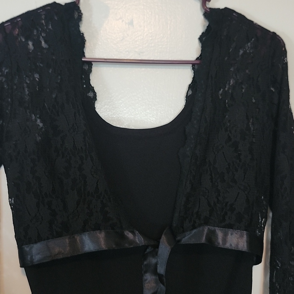 Black Lace Cardigan with Satin Trim - Picture 2 of 8